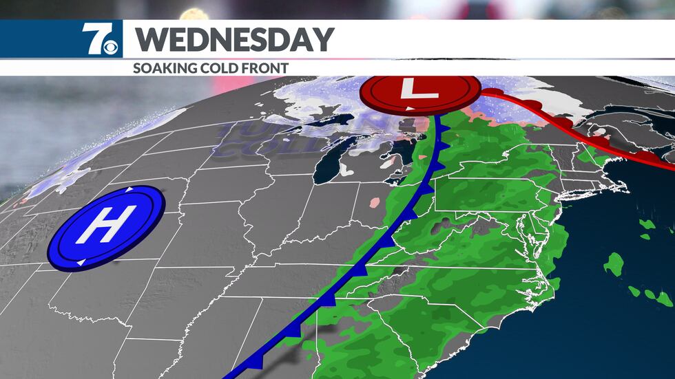 A strong cold front will enter the region Wednesday bringing more rain followed by cooler...