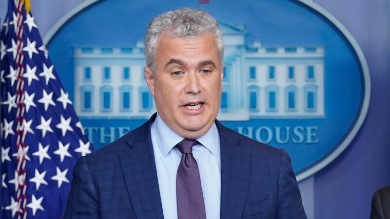 FILE - White House COVID-19 Response Coordinator Jeff Zients speaks during a press briefing at...