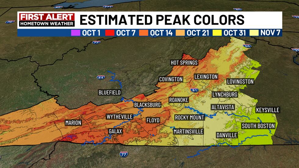 Fall colors are estimated to show throughout October.