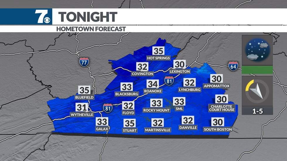 Lows tonight will hover in the upper 20s and low-mid 30s.
