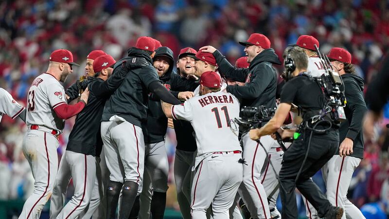 The Arizona Diamondbacks celebrate their win against the Philadelphia Phillies in Game 7 of...