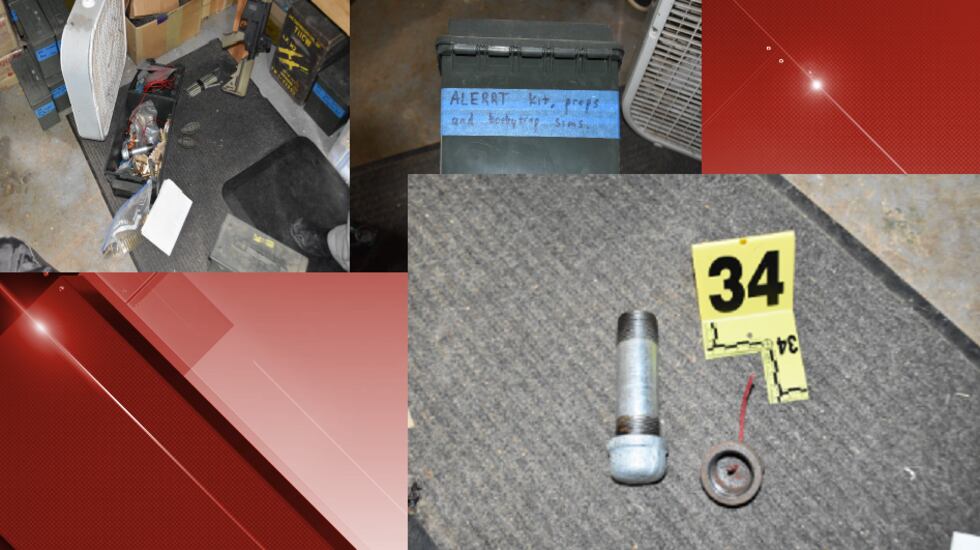 Photos of what the FBI says was a partially assembled pipe bomb in the home of a former police...