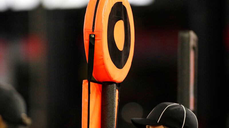 A down marker is photographed during the second half of an NCAA college football game between...