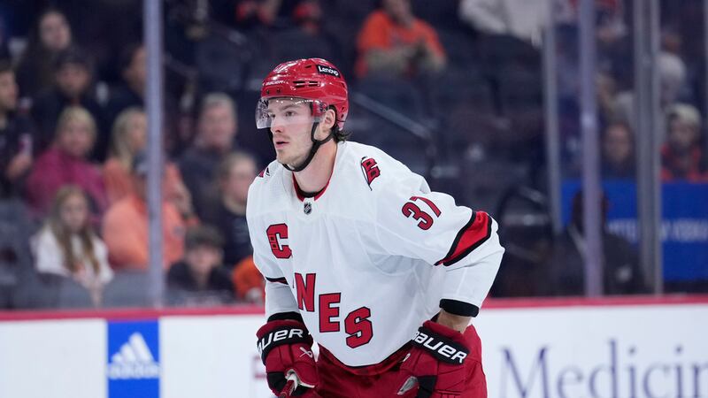 Carolina Hurricanes' Andrei Svechnikov plays during an NHL hockey game, Monday, Oct. 30, 2023,...