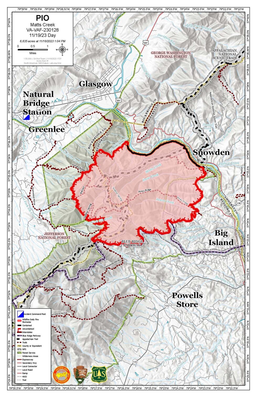 Map of Matts Creek Fire/11.19.23