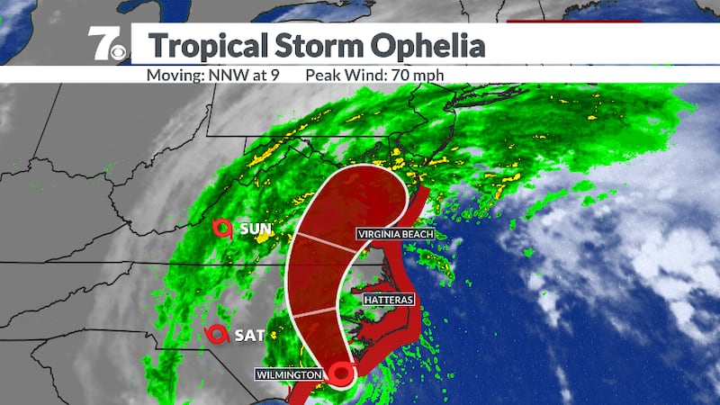 Ophelia will throw wind and rain our way.
