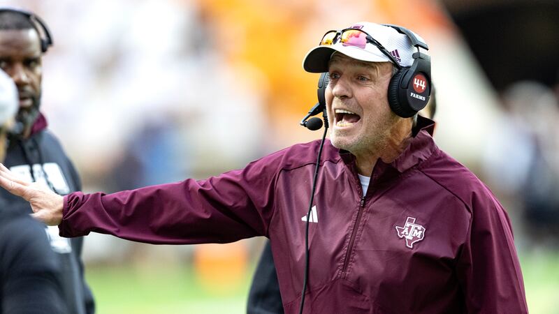 Texas A&M head coach Jimbo Fisher yells at his players during the second half of an NCAA...
